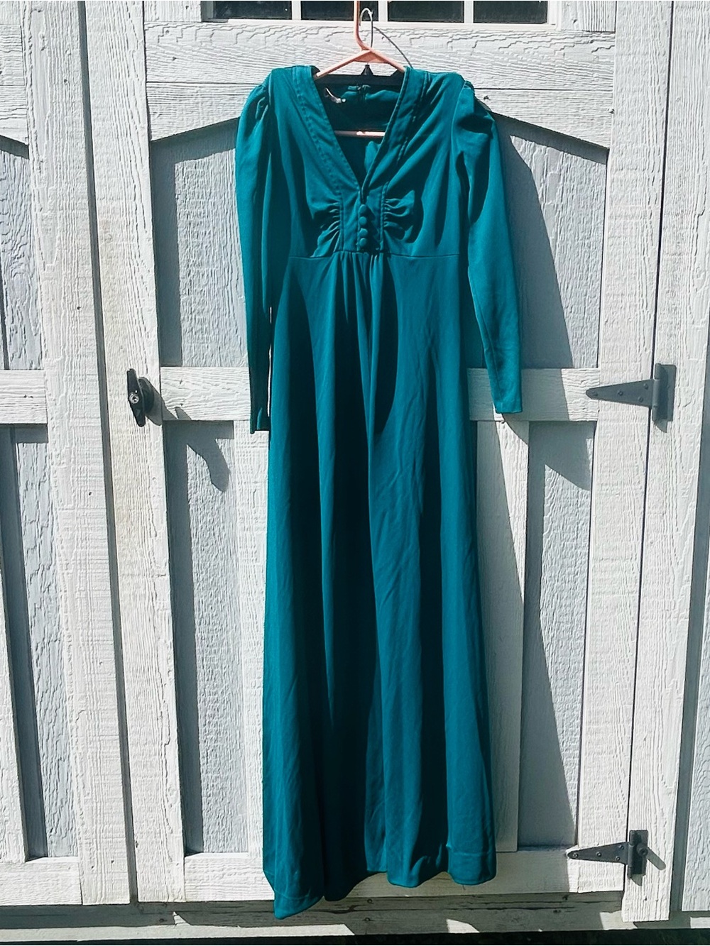 Vintage 70s Mindy Malone Teal Maxi Cottagecore Renaissance Dress
